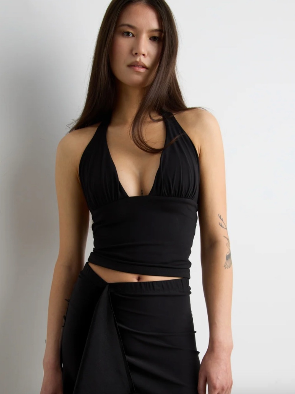 Oak + Fort DEEP NECKLINE HALTER NECK TOP